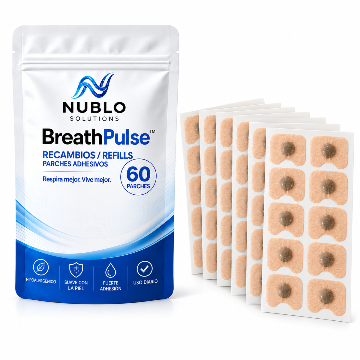 BreathPulse™ Recambios – 60 parches adhesivos (30 usos)