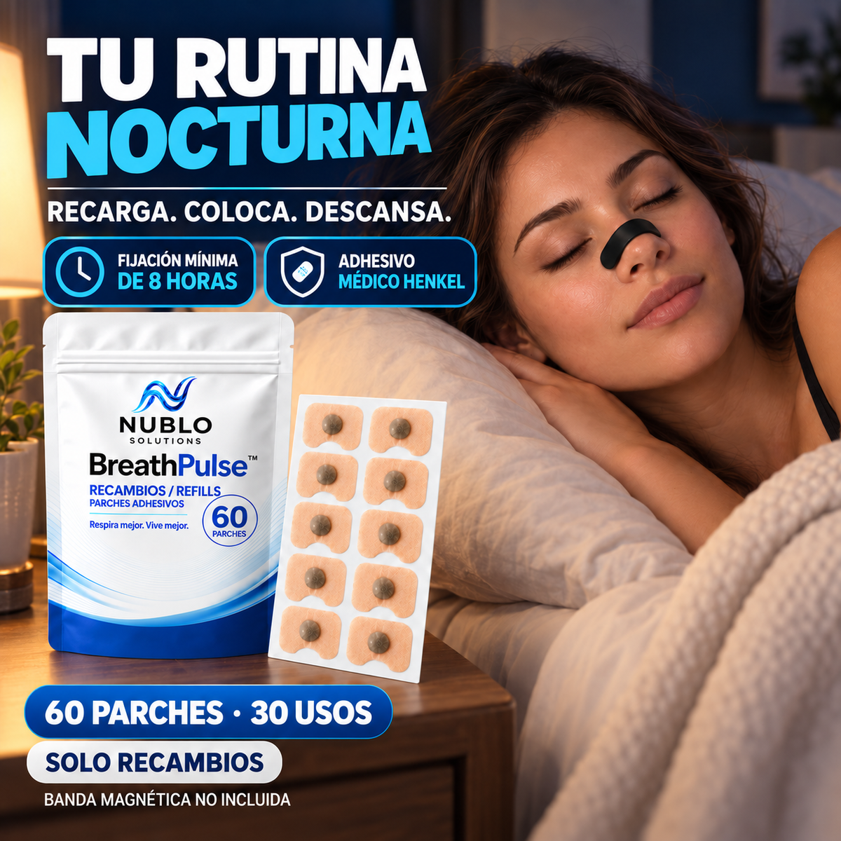 BreathPulse™ Recambios – 60 parches adhesivos (30 usos)